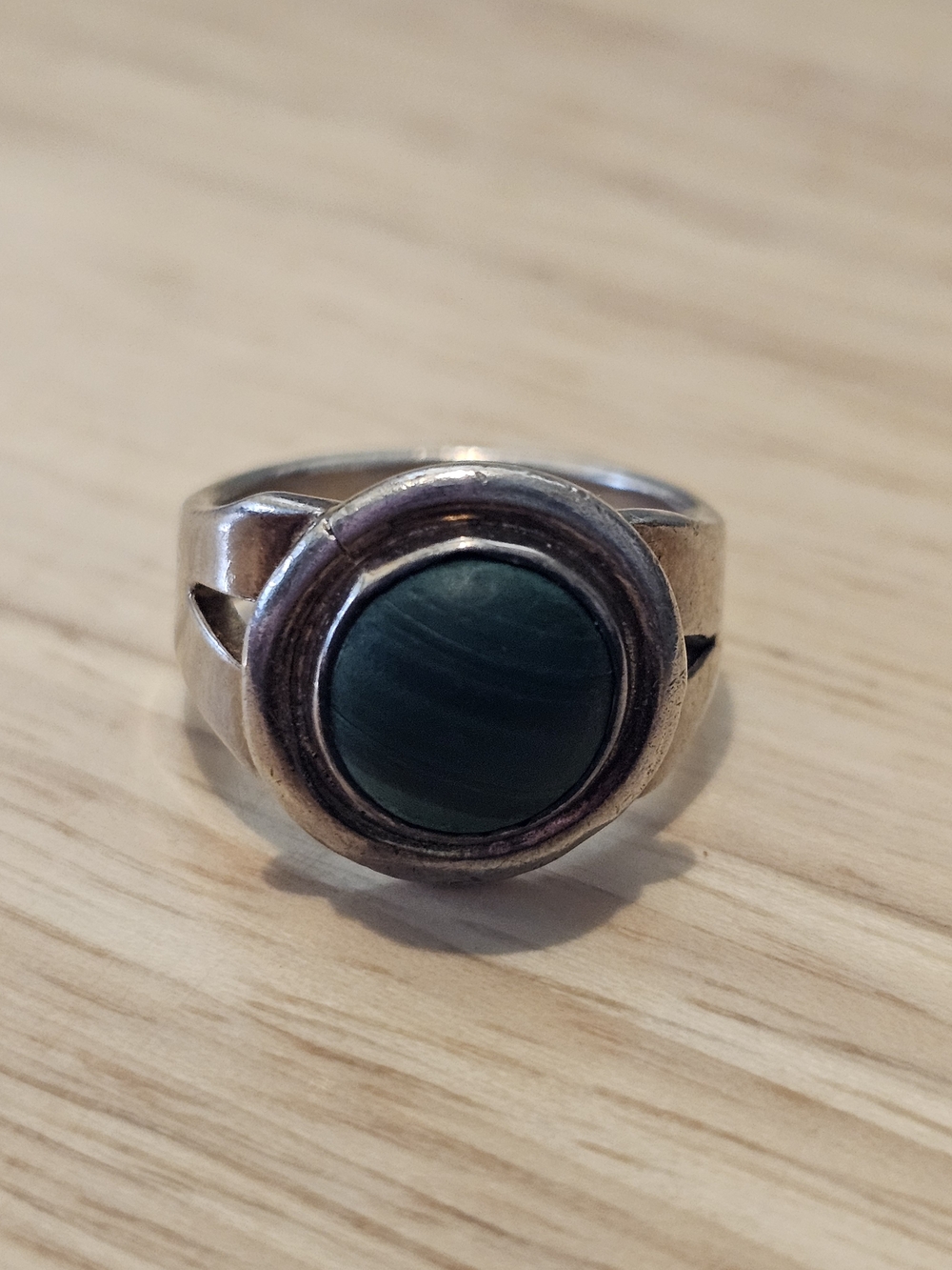 Vintage Signed Taxco Mexico .925 Sterling Silver & Malachite Modernist Ring